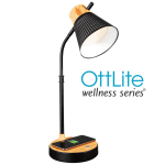 OttLite Wellness Series Wireless Charging LED Table Lamp, Faux Wood Grain